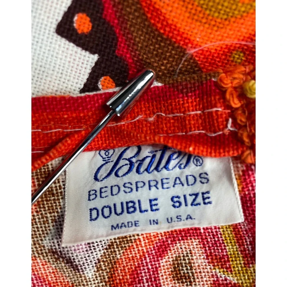 Vintage Bates Bedspread Double Size Orange Paisley Fringe 70s Retro Groovy Boho